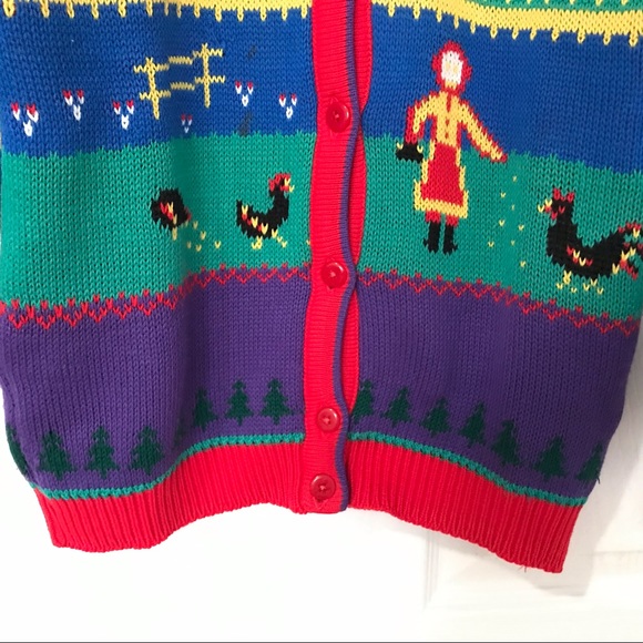 C&A Vintage Christmas Wool Cardigan Size S Paris 1980’s Unique! - Picture 8 of 12